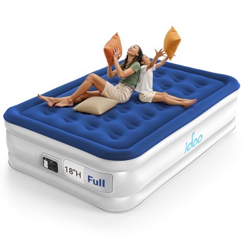 iDOO Full Size Air Mattress with Built-in Pump - Blue, 75x54x16in, Support 650 lbs