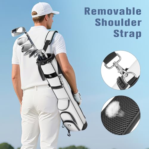 Findway White Golf Stand Bag - Lightweight Carry Bag for Driving Range & Courses, 3 Pockets