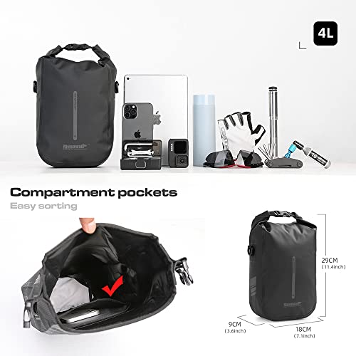 Rhinowalk 6L Front Fork Bag – Waterproof Bike Pannier/Shoulder Bag for E‑Scooters & Mountain Bikes (Black)