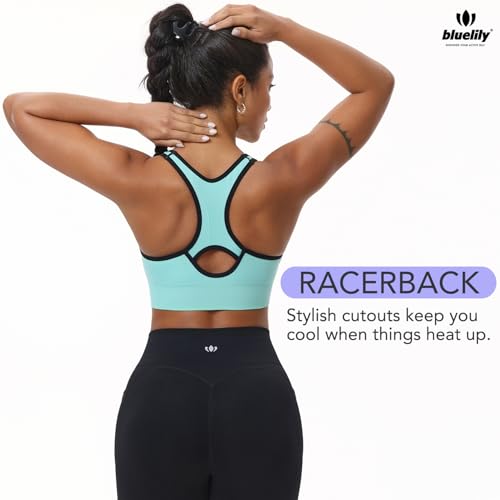 High Support Sports Bras for Women 3 Pack - Large Black Red Mint-green - Seamless Padded V Neck Racerback Yoga