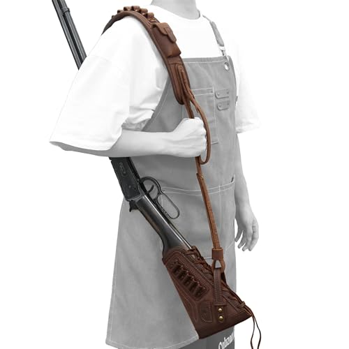 WAYNE'S DOG No Drill Leather Gun Sling with Shell Holder for .357, 30-30, 45-70, 12GA - Variant 357, .30-30, .38, .35 Cal