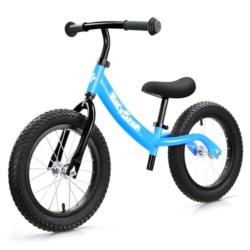 Kids Balance Bike 14 Inch with Rubber Air Tires - Blue, Adjustable Seat & Lightweight