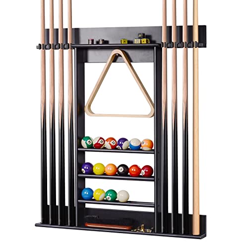 Black Pool Cue Rack Wall Mount for 8 Cues Billiard Accessories Storage