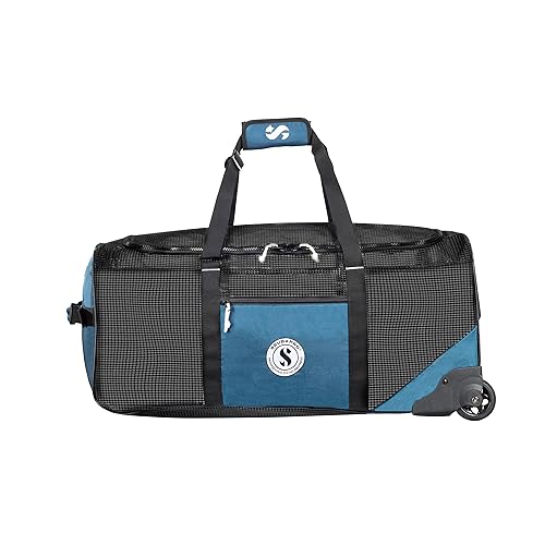 Diving Gear Duffel Bag with Wheels Mesh & Backpack Straps - 100L Blue