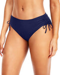 Women's Side Tie Mid Rise Bikini Bottom - Medium Navy Blue