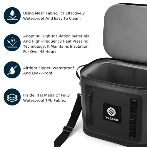 Vogano Leak-Proof Soft Cooler Bag 12H Cold Retention - Black, 28 Can