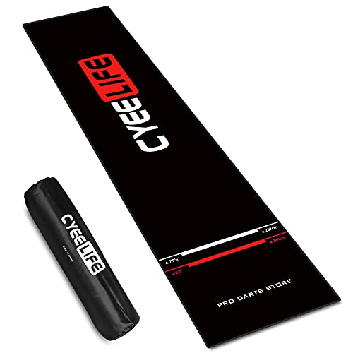 Black Dart Board Mat 65x295cm with Carrying Bag & Throw Line for Steel & Soft Tip Darts