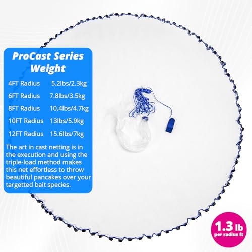 8ft Radius Fishing Cast Net - Eco-Friendly Lead Weights, ProCast Series