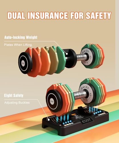 22.5LB Adjustable Dumbbell Set with Rainbow-Colored Plates - EOAT