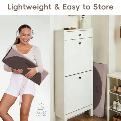 WeiLa Foldable Yoga Mat 10mm Thick, Extra Long 75x26in, Brown & Bamboo Cream