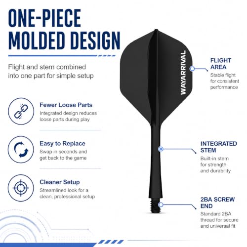 6 Pack Integrated Dart Flights and Stems - Unbreakable All-in-One, Universal 2BA Fit
