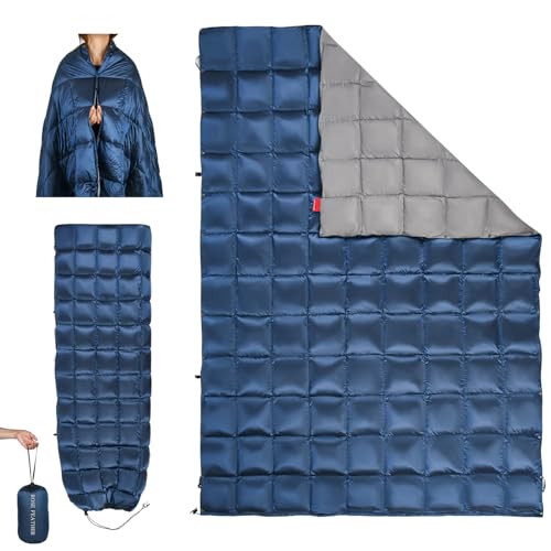 Down Camping Blanket - Lightweight, Packable, Waterproof Travel Quilt for Hiking & Outdoor Use - Deep Sky Blue, 55 x 79 inches