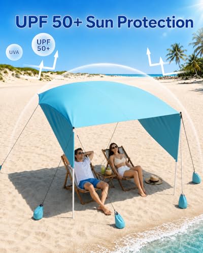 ABORON Aqua Wind-Supported Beach Canopy Sun Shade Sail for 4-6 People
