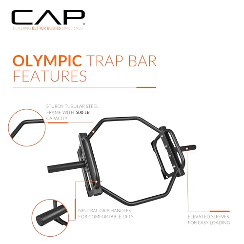 CAP Olympic Trap & Shrug Bar Black 500Lb Capacity with Elevated Handles