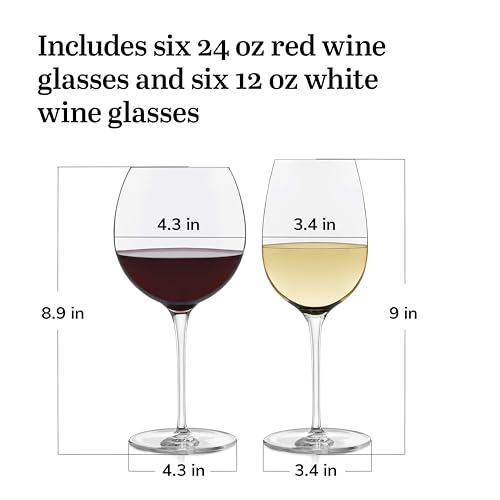 Wine Party Set - Libbey Kentfield Red & White Wine Glasses, 12 Pieces