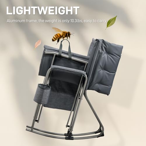 Ever Advanced Charcoal Gray Lightweight Folding Rocking Camping Chair with Padded Seat