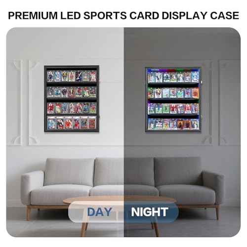 24-Card LED Trading Card Display Frame with Wooden Case - Black Variation