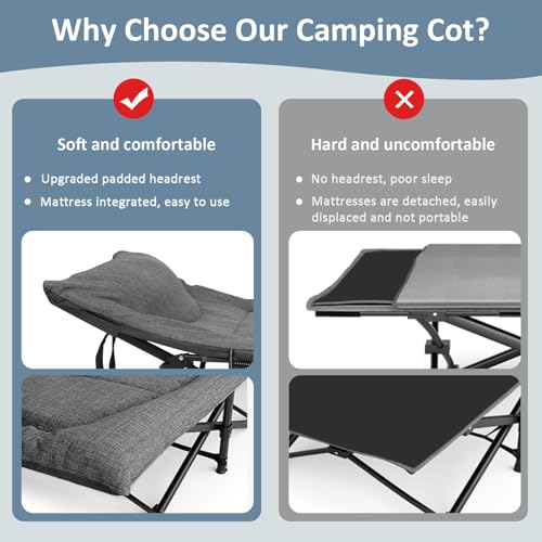 Mopaicot Portable Camping Cot with Mattress & Pillow, Folding Bed for Adults