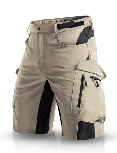 Men's Hiking Cargo Shorts - 4-Way Stretch, 6 Secure Pockets, Large / Light Khaki