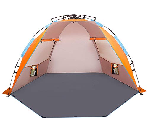 Oileus Extra Large 4-Person UV Beach Tent with Sand Pockets - Orange