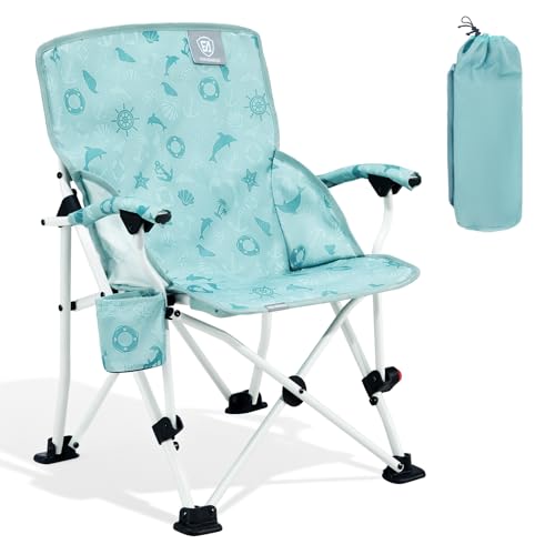 Kids Camping Chair with Cup Holder & Safety Lock - Dolphin Green, Portable, Supports 150lbs