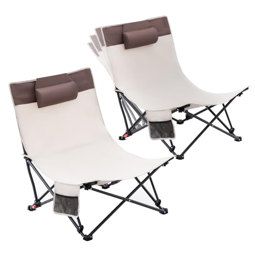 Oversized Beach Reclining Chair with Adjustable Backrest - 2 Pack Beige & Coffee