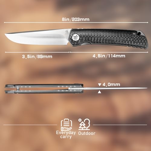 Black Carbon Fiber Handle Folding Knife 154CM Steel, 3.5" Blade, Liner Lock, Camping & Hiking