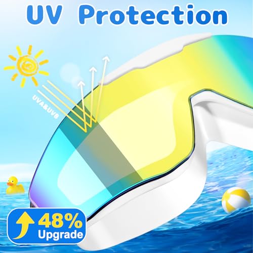 Kids Swim Goggles 8-16 Years Extra Silicone Layer 2 Pack - Gold Mirrored & Blue Mirrored