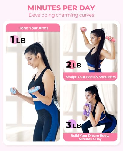 AboveGenius Soft Hand Weights Set - Blue Pink Purple 12LB for Walking & Workout