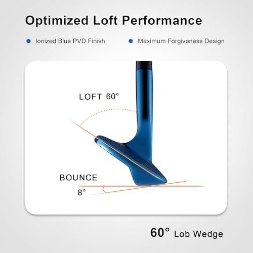 KVV Premium Golf Wedges 52/56/60 Degree Set with Ionized Blue PVD Finish - Right-Handed CNC Milled Face for Men & Women - 60 Degree