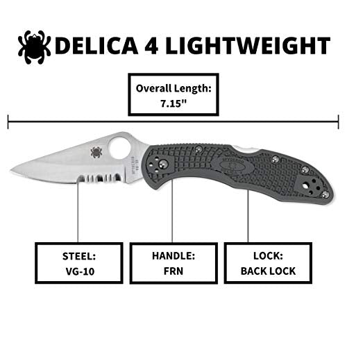 Spyderco Delica 4 Lightweight Folding Knife with Combo Edge - VG-10 Steel, FRN Handle