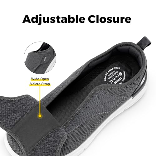 FitVille Extra Wide Diabetic Slip-On Shoes for Men Gray 11 Wide Deep – Swollen Feet, Pain Relief, Adjustable Walking Footwear