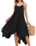 Chigant Women's Summer Dress - Medium Black Casual Spaghetti Strap Midi Cover Up