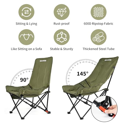 Naturehike Seastar Green Oversized Padded Camping Chair with Adjustable Backrest & Side Pocket