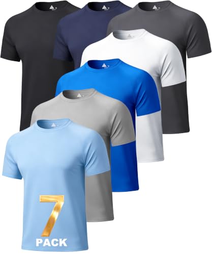 Men's Short Sleeve T-Shirts Pack - Quick Dry Athletic Workout Shirts, X-Large, Light Blue & More