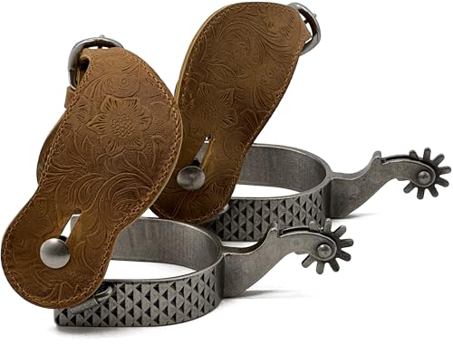 Men's Western Cowboy Spurs with Antique Silver Finish and Straps