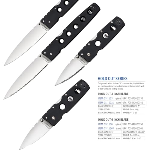 Cold Steel Hold Out 3" S35VN Serrated Folding Knife with G-10 Handle and Tri-Ad Lock