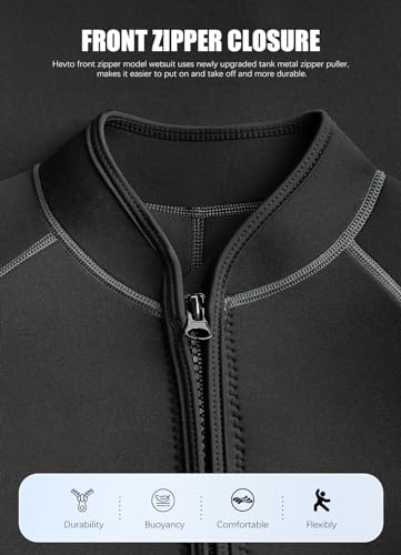 Hevto Men’s 3/2mm Neoprene Wetsuit Large Black for Surfing & Diving