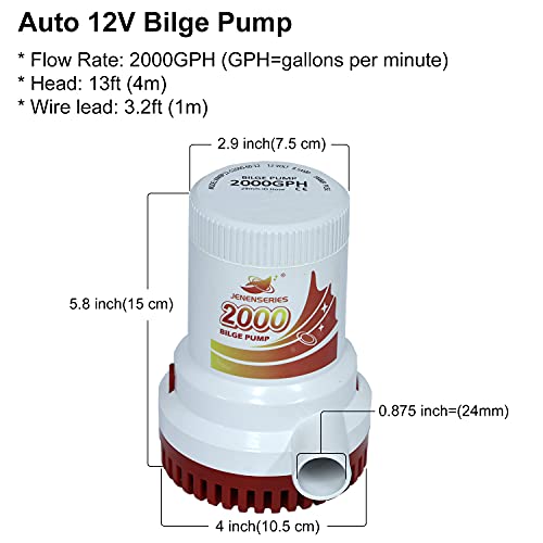 JENENSERIES 2000GPH Submersible Water Pump with Float Switch for Marine & Garden Drainage
