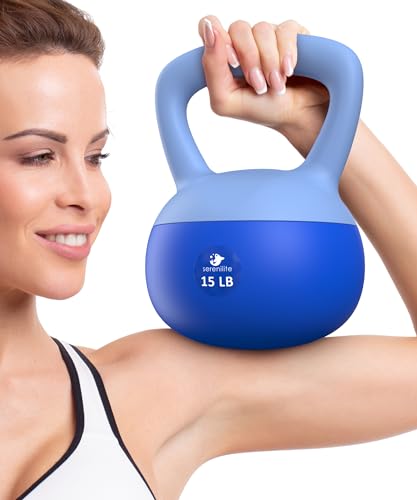 15LB Blue Kettlebell for Strength Training, Safe Home Workout Equipment