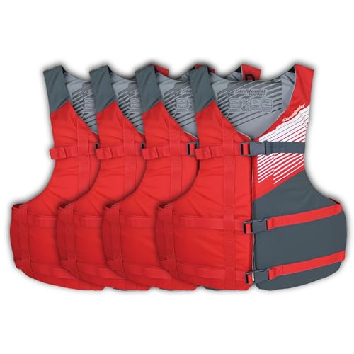 Stohlquist Adult Life Jacket PFD 4 Pack Red/Gray Coast Guard Approved Lightweight