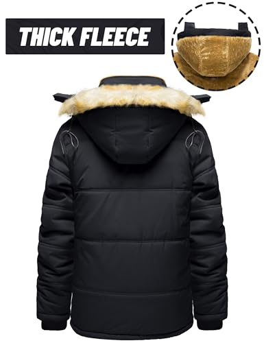 Men's Winter Parka Jacket with Hood - Water-Resistant & Windproof, Medium Black