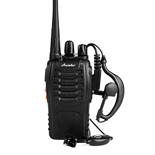 Walkie Talkies 10 Pack Long Range Two-Way Radio UHF with Earpiece and Rechargeable Batteries - Black Variation
