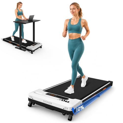 White TKWRUN Under Desk Walking Treadmill with Incline, Remote, 300Lbs Capacity
