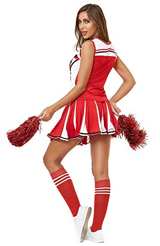 Women's Cheerleader Costume Uniform Halloween Fancy Dress Cosplay Outfit - Red X-Large