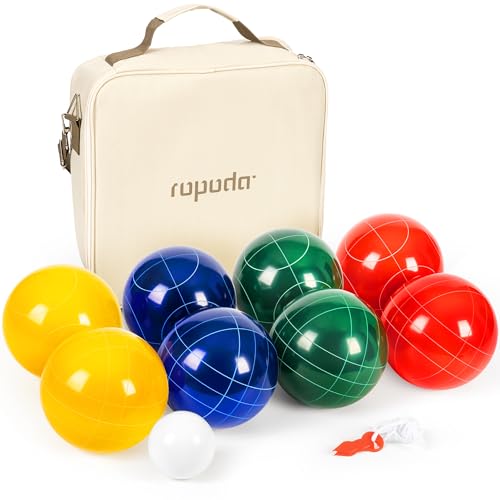 Outdoor Bocce Ball Set 107mm Regulation Size & Weight with 8 Resin Balls, Pallino & Carrying Case - Bright Colors