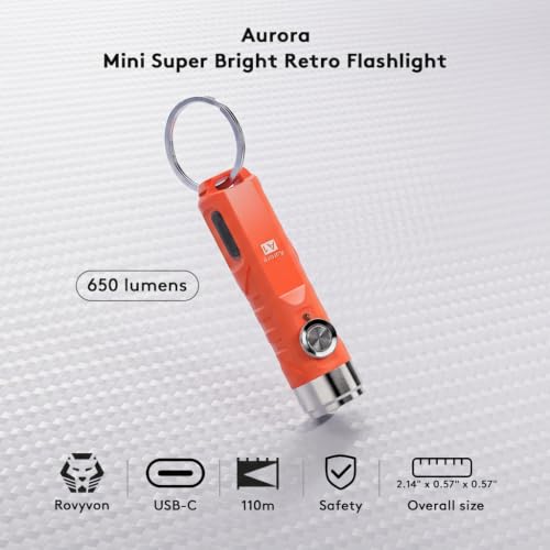 Rechargeable USB C Keychain Flashlight 650 Lumens Outdoor Mini EDC Light - Orange