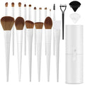 Pearl White Makeup Brush Set with Case - 20 Professional Brushes & Puffs