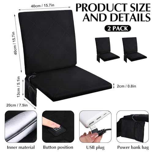 Thyle Black Foldable Heated Stadium Bleacher Seat Cushion with Memory Foam