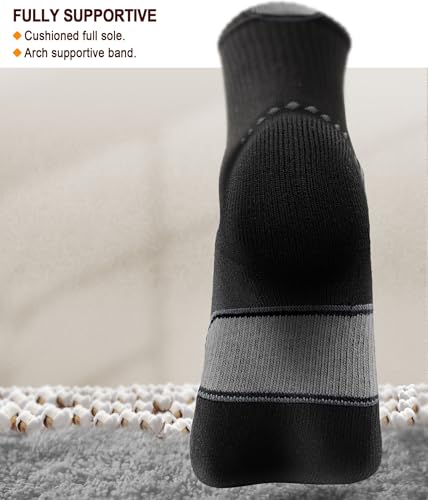 Men Cushioned Compression Crew Socks 6 Pack for Running Gym Sports - Black 11-13